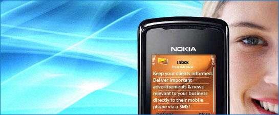 A blue banner for the second AdvertSMS service, sending to a client's own database.